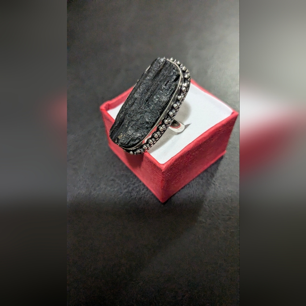 Handcrafted Oversized Raw Black Tourmaline Unisex Ring (7) - Picture 10 of 10
